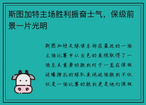 斯图加特主场胜利振奋士气，保级前景一片光明